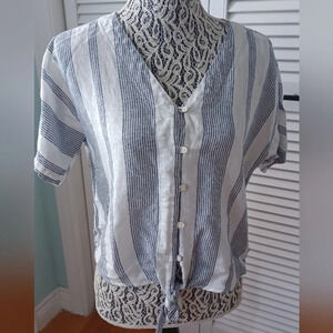 Eddie Bauer XS Striped Linen Cotton Blend Blouse